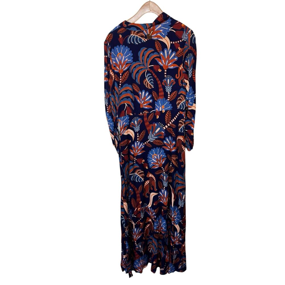 FARM RIO Nature Beauty Blue Long Sleeve V Neckline Maxi Dress Nature Beauty Blue - Picture 4 of 12